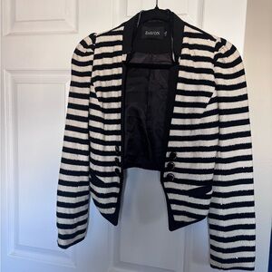 Avon Black and White Striped Cropped Blazer Jacket